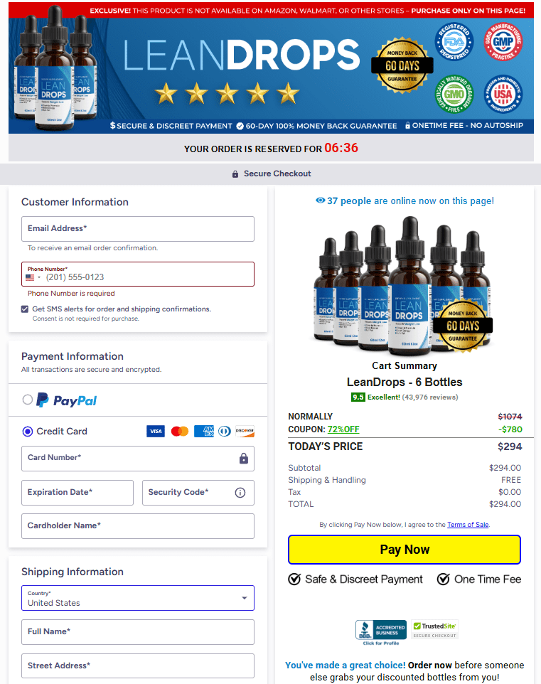 Lean Drops order page